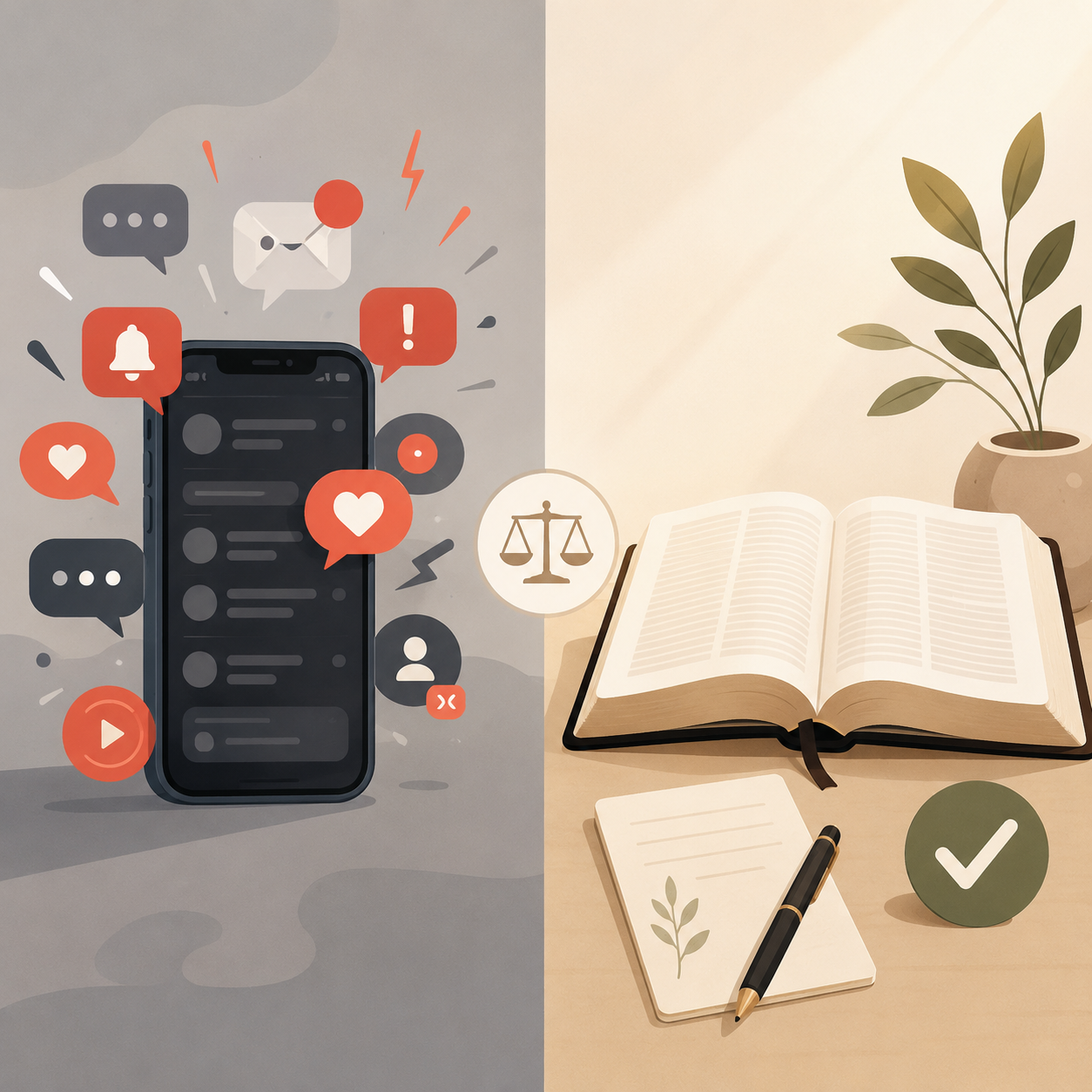 An infographic comparing noisy app engagement with a calm completed Scripture habit.