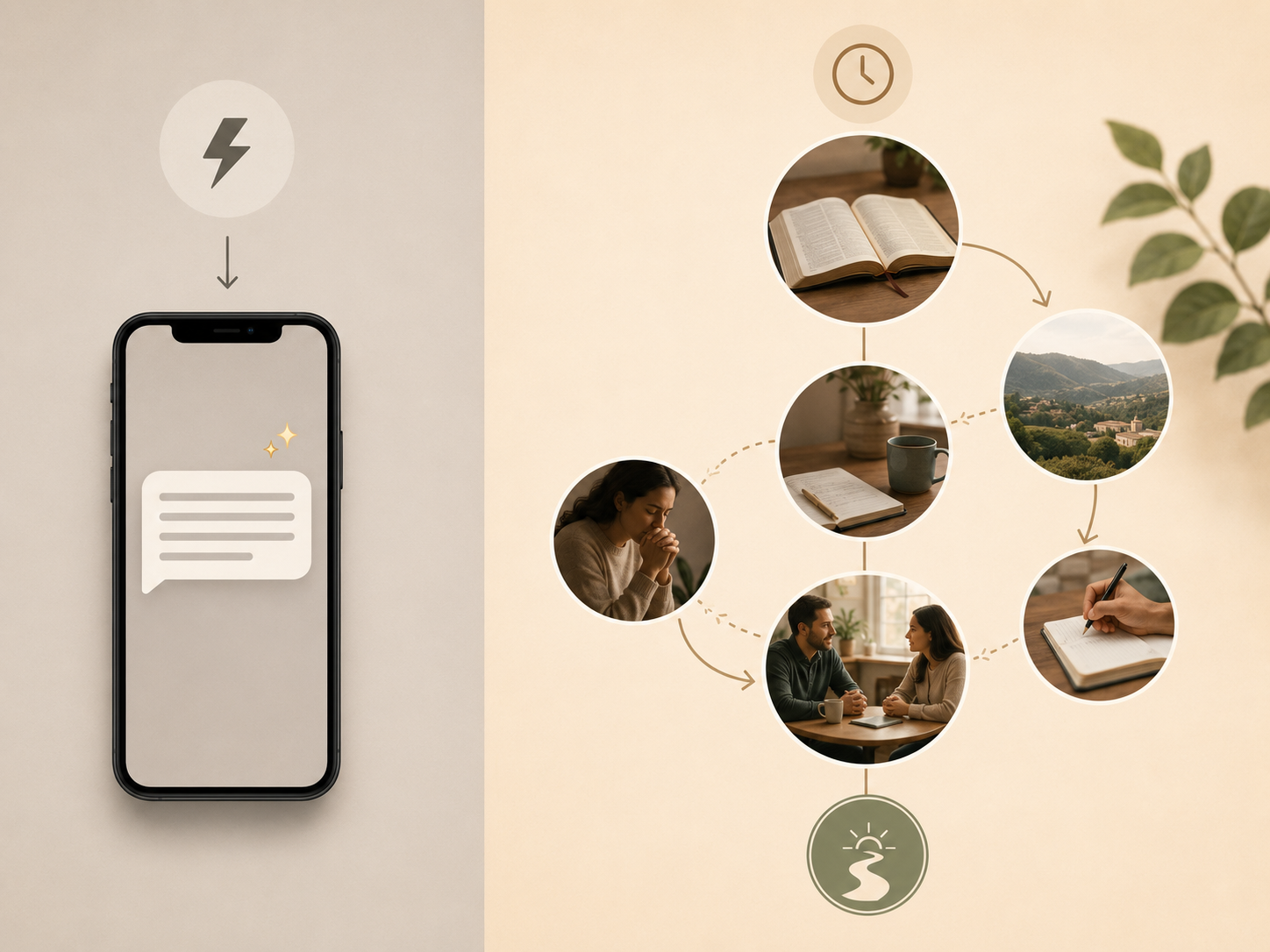 An editorial comparison between one instant phone response and a thoughtful process involving Scripture, reflection, context, and trusted conversation.